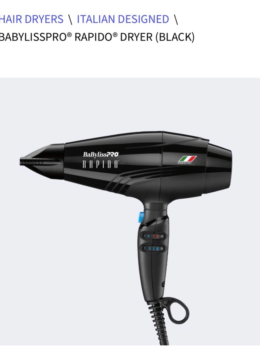 BaByliss Black Rapido Professional Hair Dryer